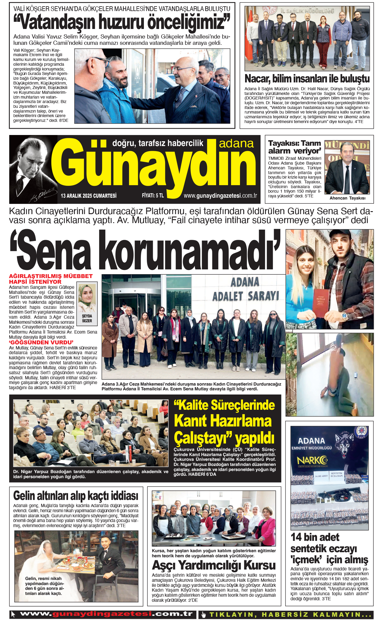 13 ARALIK 2025 GÜNAYDIN ADANA GAZETESİ