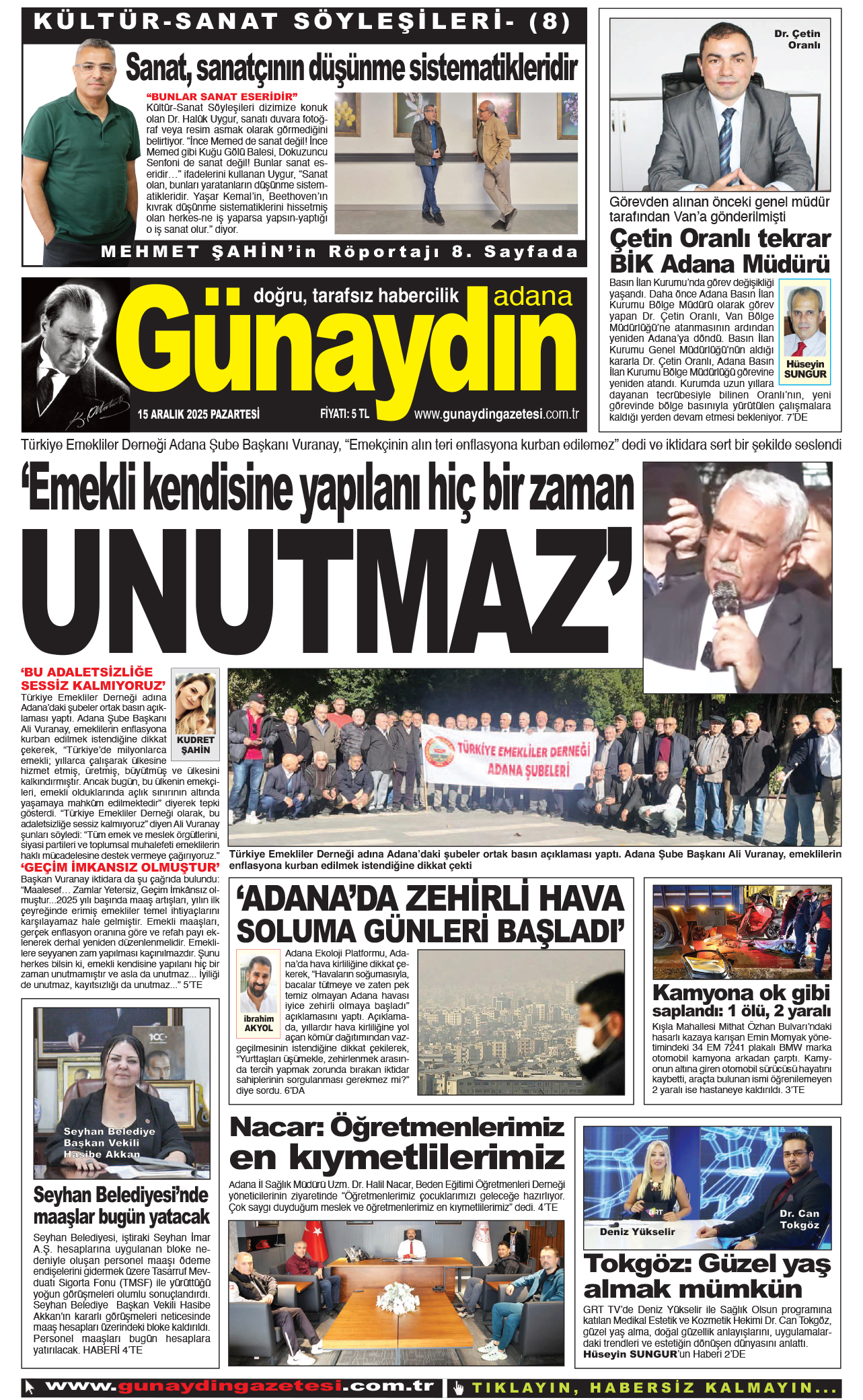 15 ARALIK 2025 GÜNAYDIN ADANA GAZETESİ