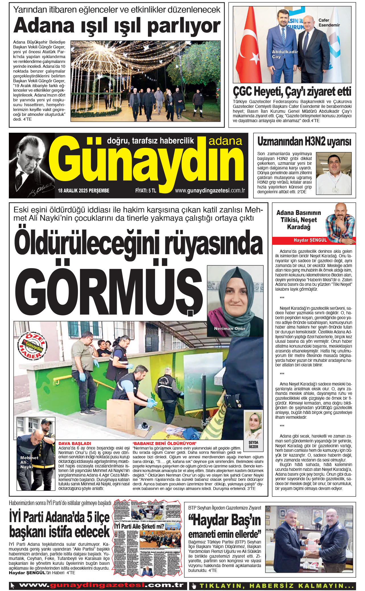 18 ARALIK 2025 GÜNAYDIN ADANA GAZETESİ