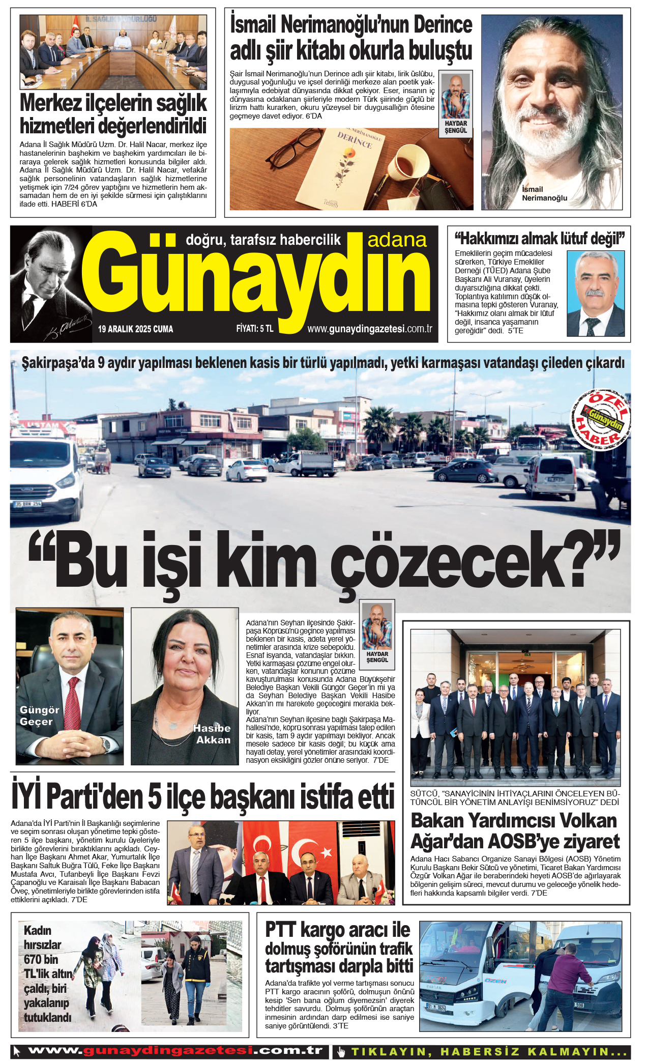 19 ARALIK 2025 GÜNAYDIN ADANA GAZETESİ