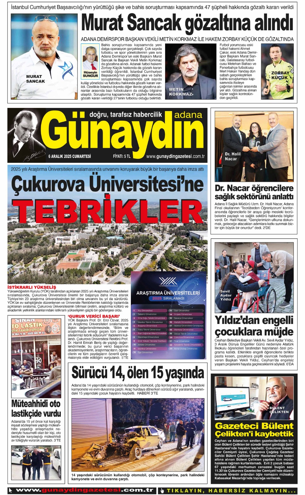 06 ARALIK 2025 GÜNAYDIN ADANA GAZETESİ