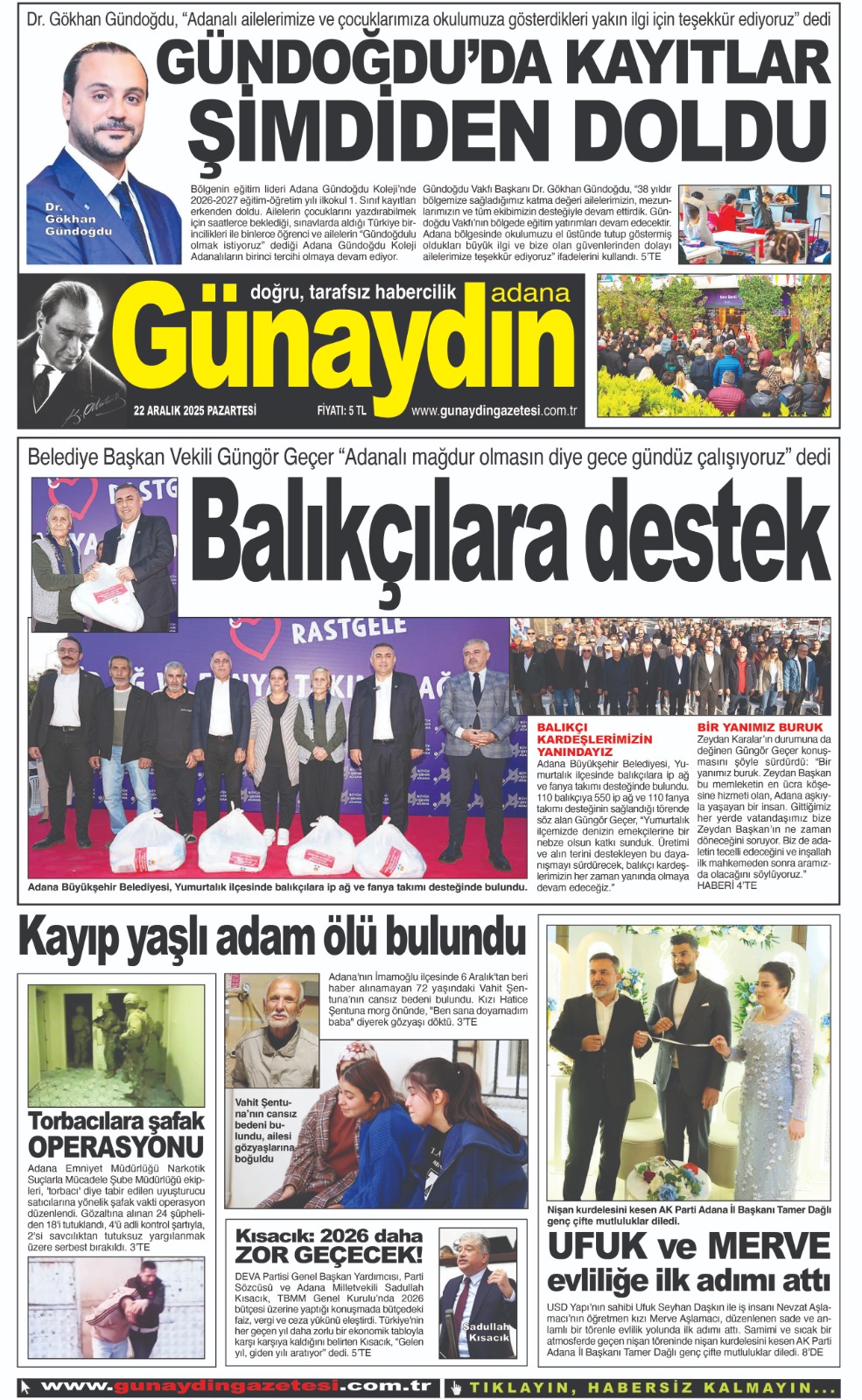 22 ARALIK 2025 GÜNAYDIN ADANA GAZETESİ