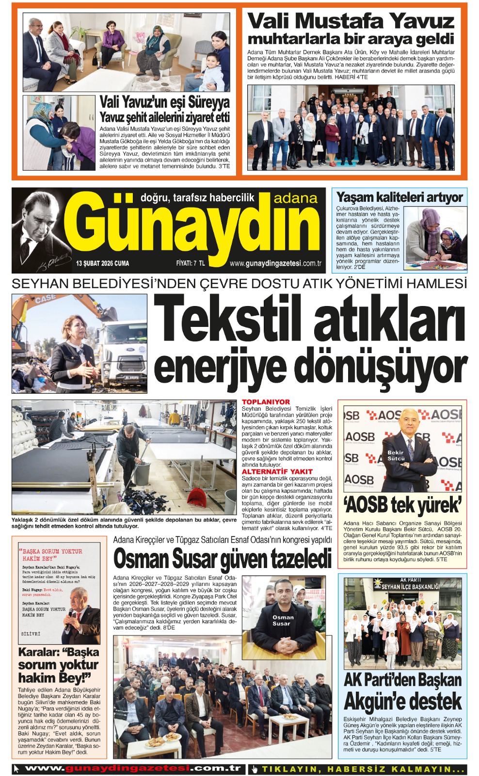 13 ŞUBAT 2026 GÜNAYDIN ADANA GAZETESİ
