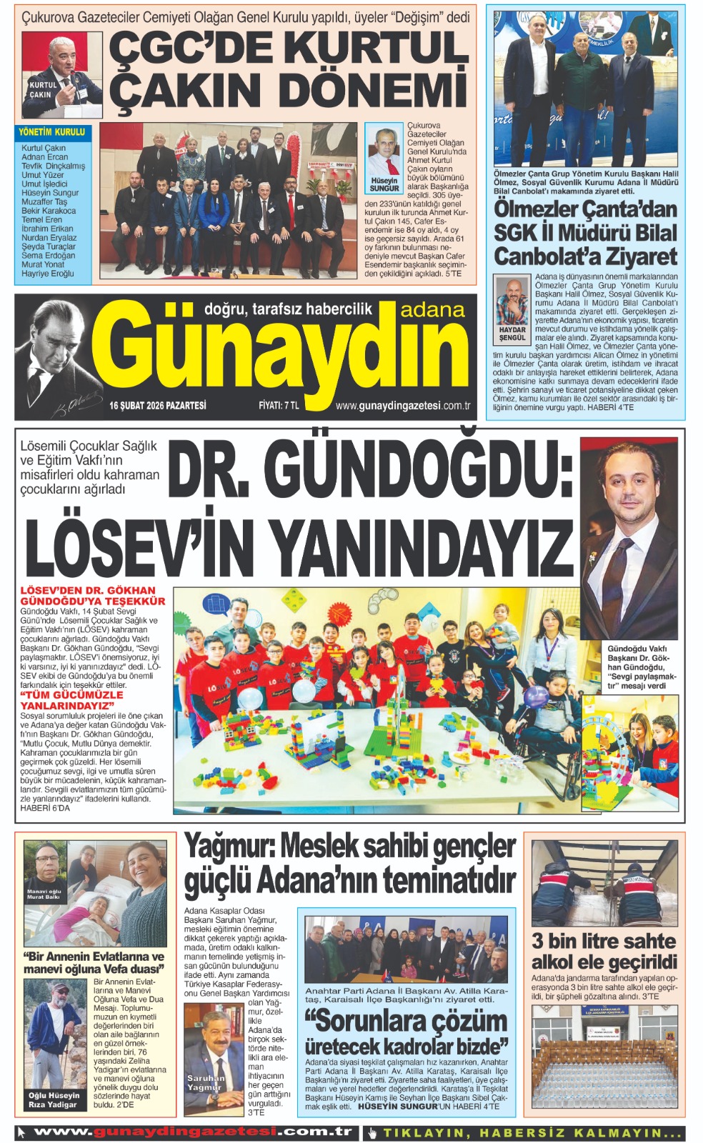 16 ŞUBAT 2026 GÜNAYDIN ADANA GAZETESİ