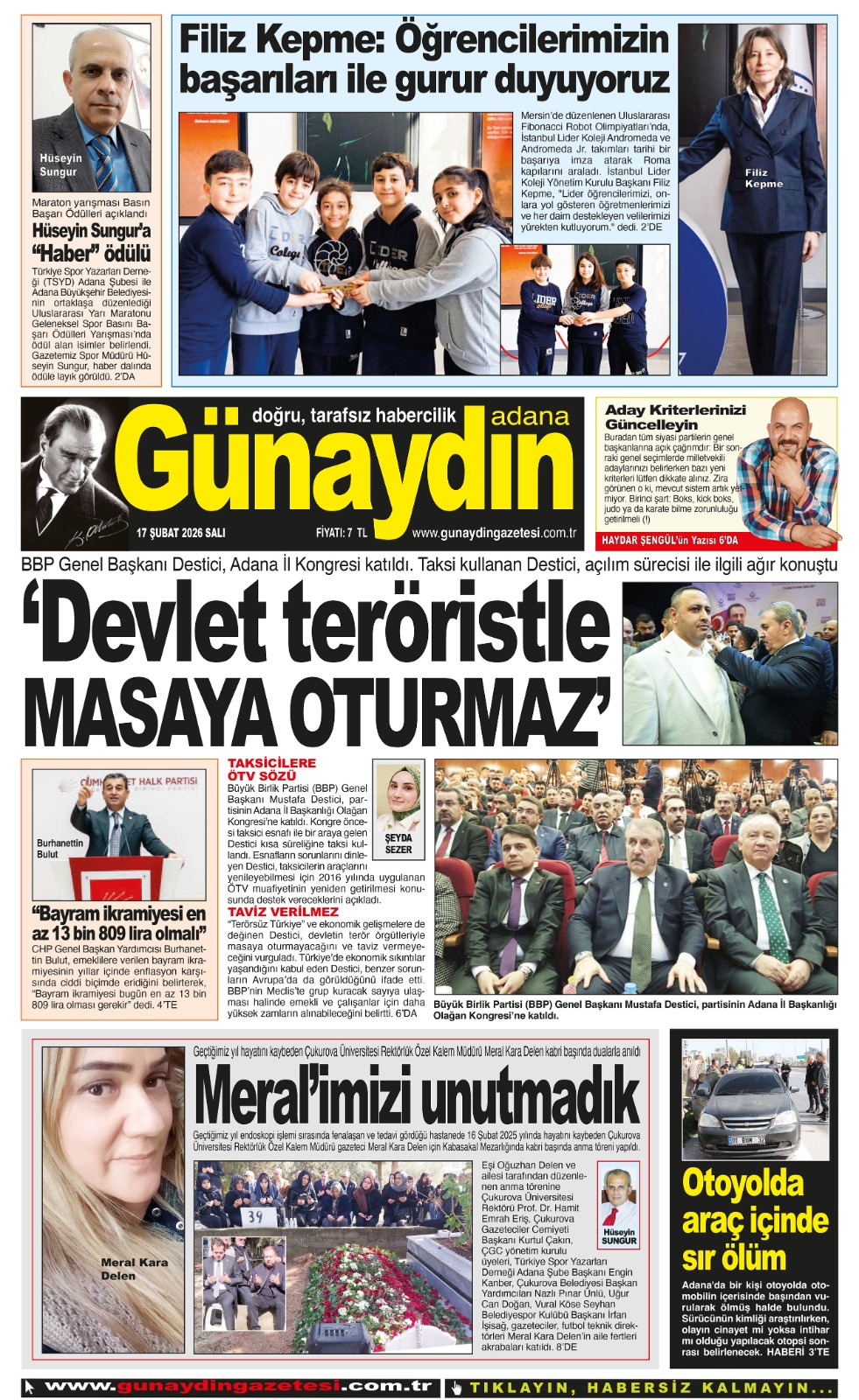 17 ŞUBAT 2026 GÜNAYDIN ADANA GAZETESİ