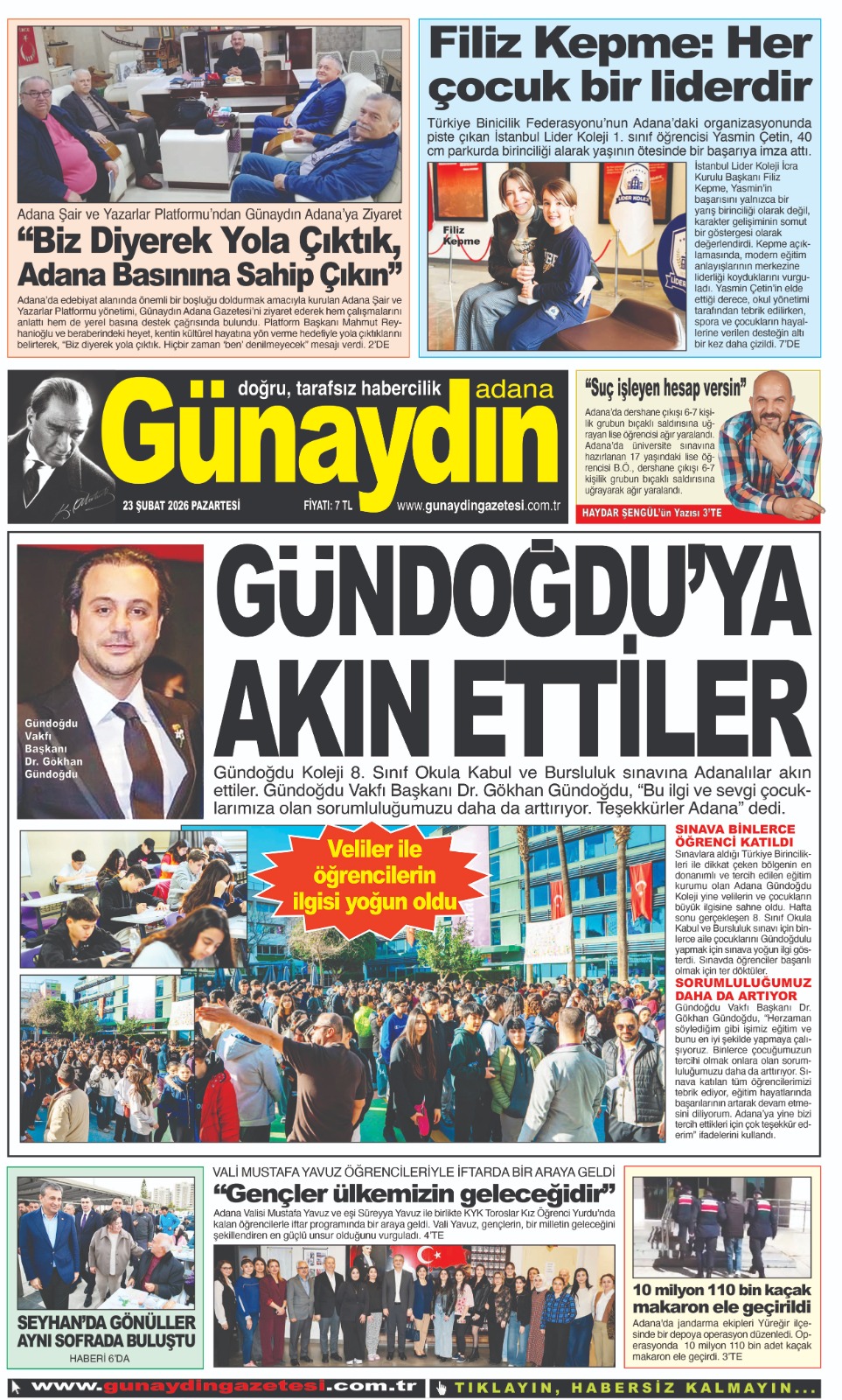 23 ŞUBAT 2026 GÜNAYDIN ADANA GAZETESİ