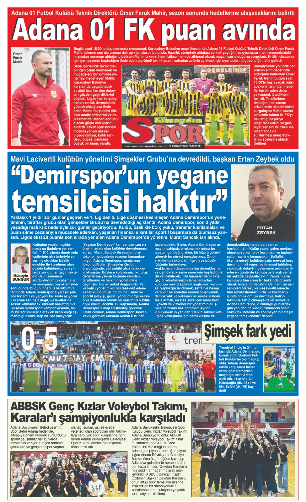 09 ŞUBAT 2026 GÜNAYDIN ADANA GAZETESİ