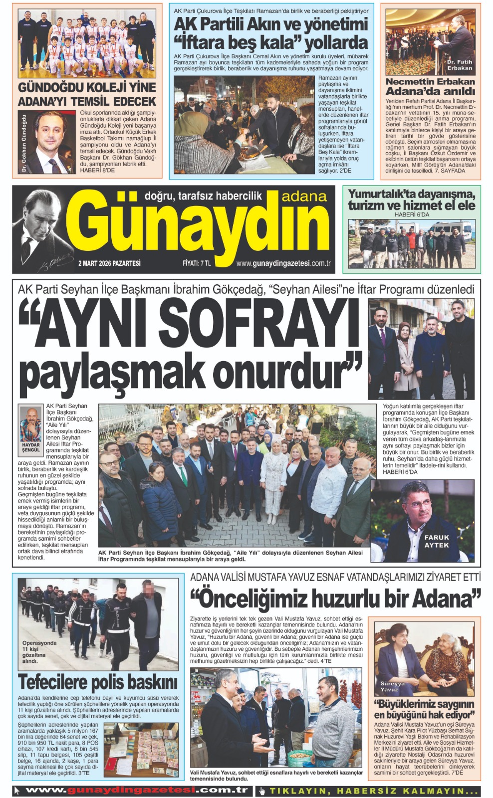 02 MART 2026 GÜNAYDIN ADANA GAZETESİ