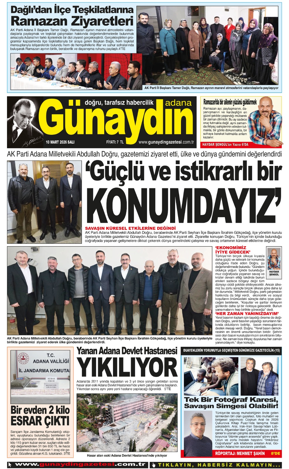 10 MART 2026 GÜNAYDIN ADANA GAZETESİ