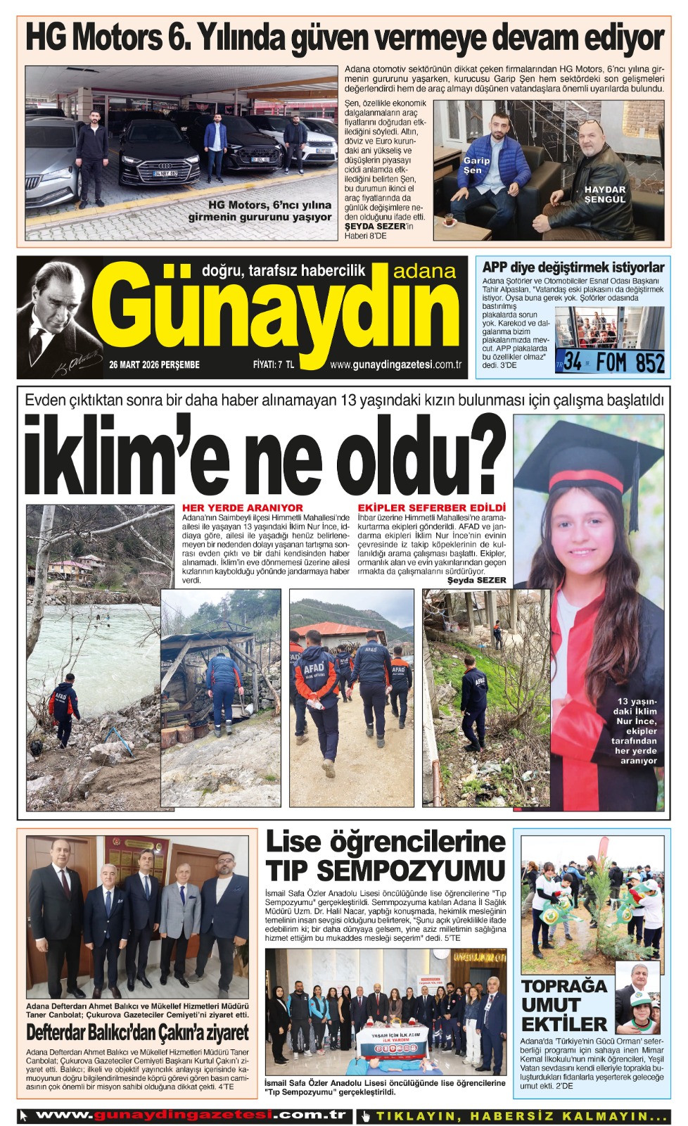 26 MART 2026 GÜNAYDIN ADANA GAZETESİ
