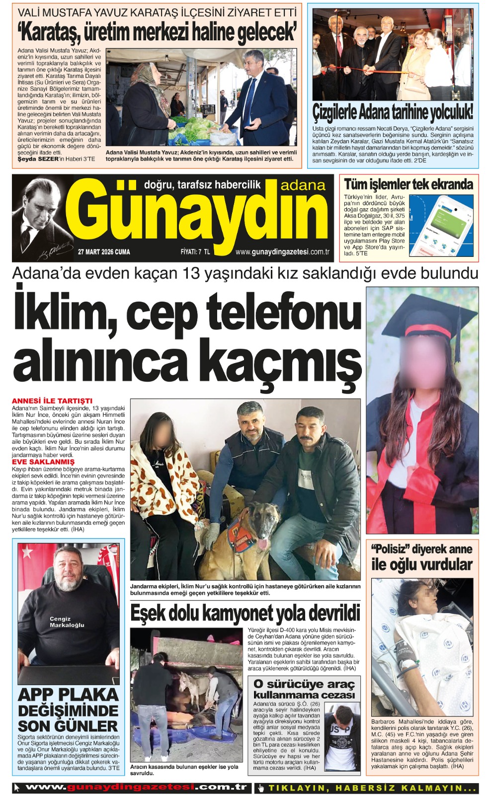 27 MART 2026 GÜNAYDIN ADANA GAZETESİ