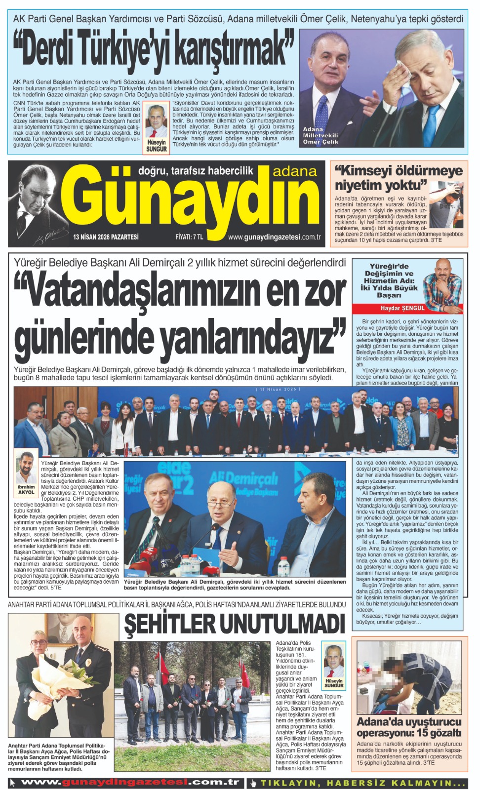 13 NİSAN 2026 GÜNAYDIN ADANA GAZETESİ