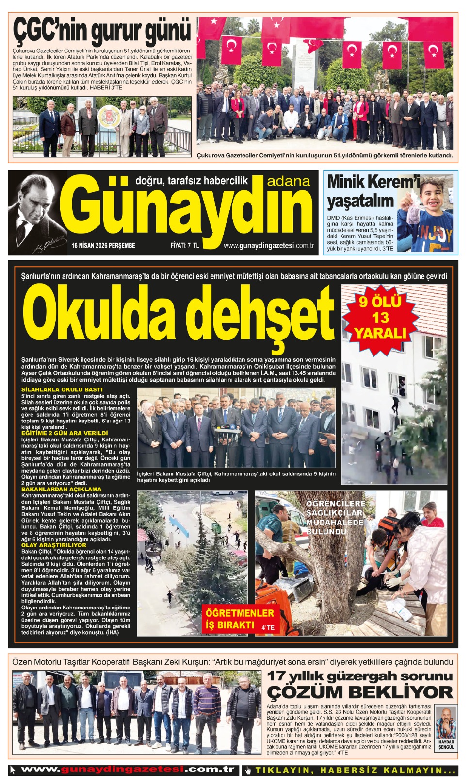 16 NİSAN 2026 GÜNAYDIN ADANA GAZETESİ
