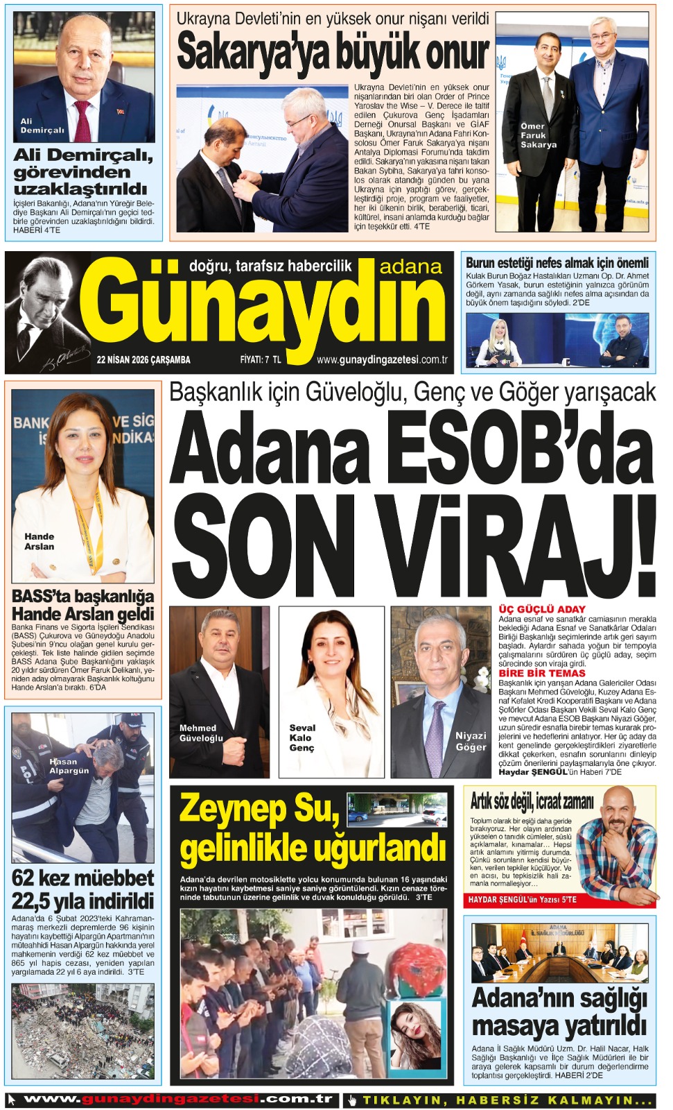 22 NİSAN 2026 GÜNAYDIN ADANA GAZETESİ