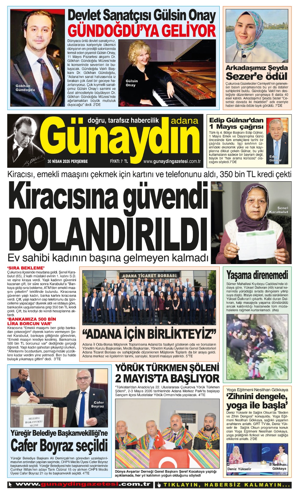 30 NİSAN 2026 GÜNAYDIN ADANA GAZETESİ