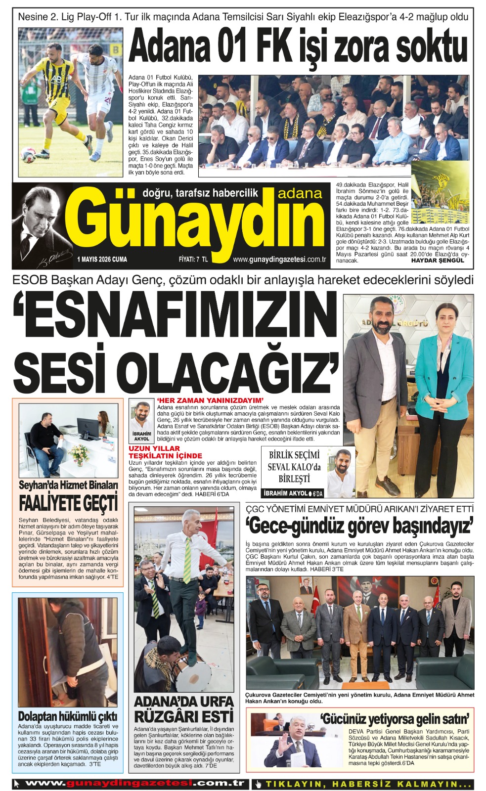 01 MAYIS 2026 GÜNAYDIN ADANA GAZETESİ