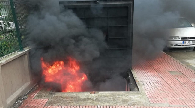 Çöp konteynerine atılan izmarit yangın çıkardı
