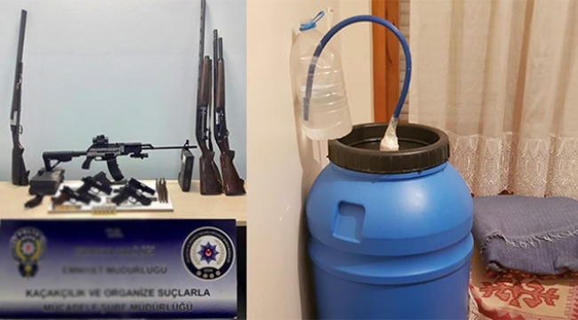 İçki üretimi yapılan evden cephanelik çıktı