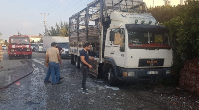 Kamyonun kasası cayır cayır yandı