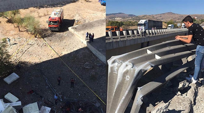 Tır bariyerlere çarparak köprüden uçtu
