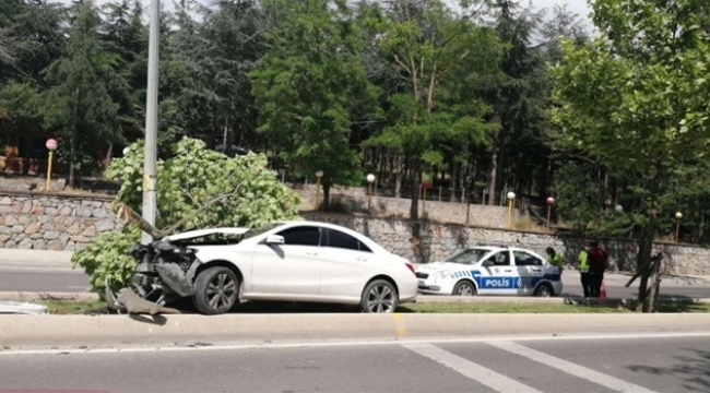 Kontrolden çıkarak direğe çarptı