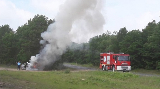 Park halindeki bir araçta yangın çıktı