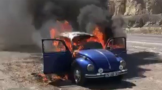 Otomobil alevlere teslim oldu