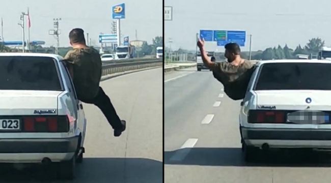 Otomobilin camında tehlikeli anlar