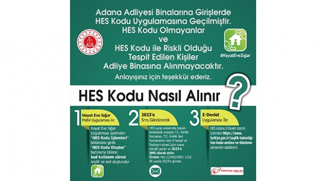 Adana Adliyesinde HES kodu uygulaması başlıyor