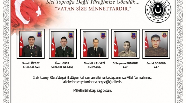 Gara şehitleri için başsağlığı mesajı