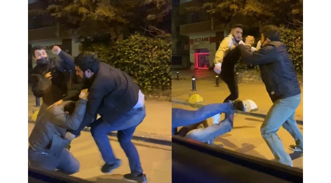 Cadde ortasında tekmeli yumruklu kavga!