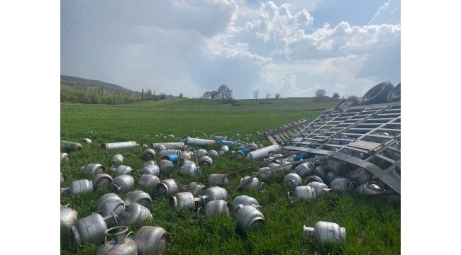 Tüp dolu tır şarampole devrildi:1 yaralı