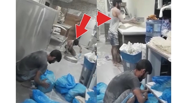 Yere dökülen undan lavaş yaptı