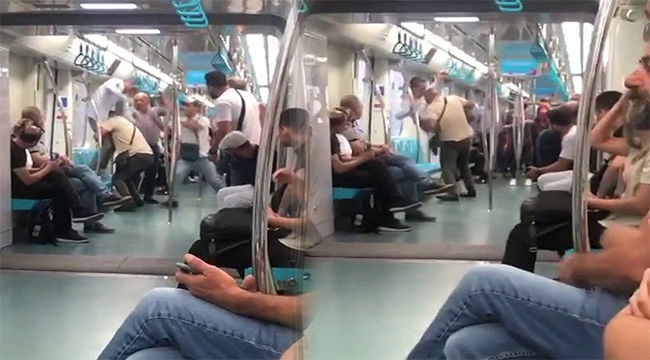 Marmaray'da güreş maçlarını aratmayan kavga