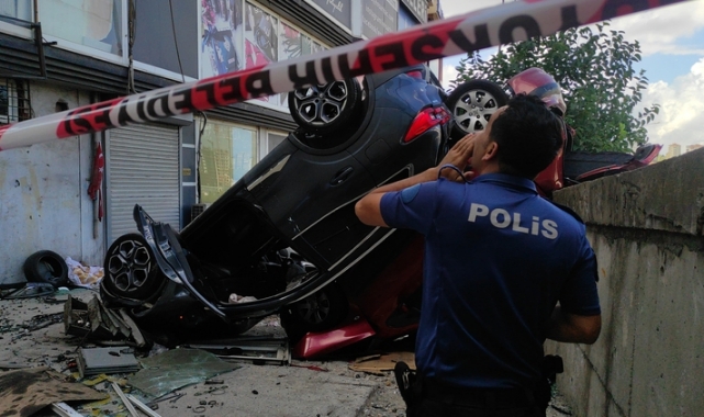 Viteste unuttuğu aracıyla 2. kattan aşağı düştü!