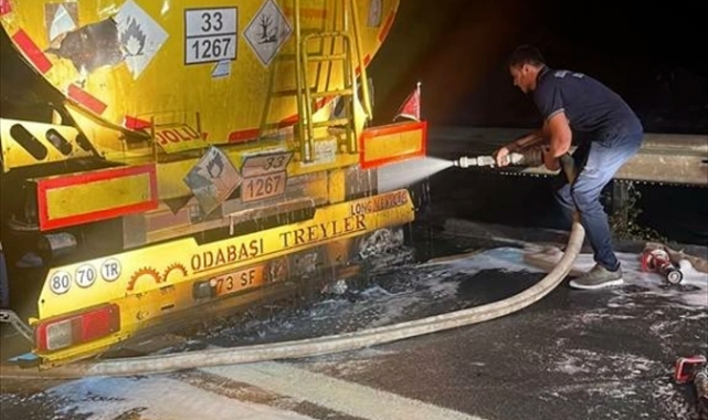 Mazot yüklü tankerde korkutan yangın