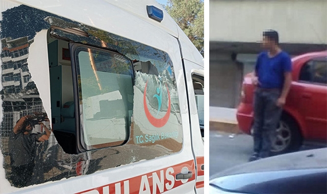 Sağlık görevlileri ile ambulansa taşlı saldırı!