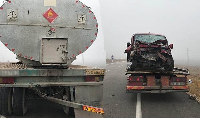 Hafif ticari araç yakıt tankerine çarptı