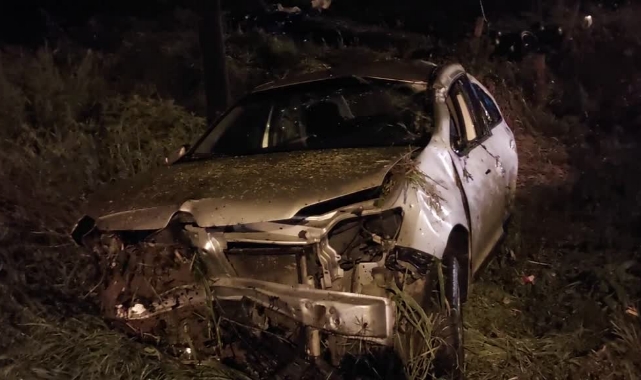 Otomobil Yol Kenarına Devrildi: 2 Yaralı