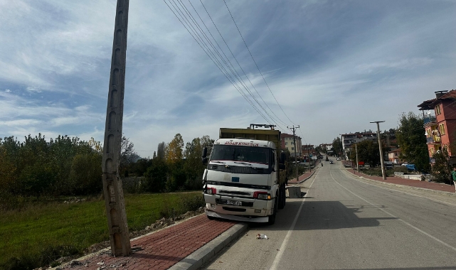 Freni Boşalan Kamyonet Direğe Çarptı