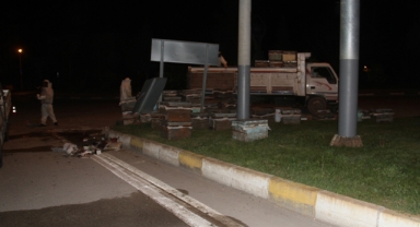 Arı Kovanı Yüklü Kamyonet Devrildi