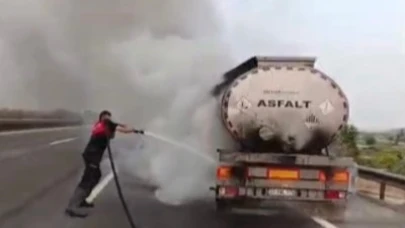 Asfalt Yüklü Tankerde Çıkan Yangın Söndürüldü