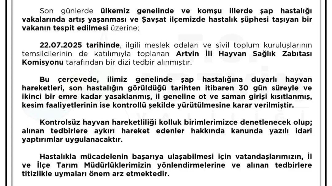 Şap Hastalığına Karşı Hayvan Hareketleri 30 Gün Yasaklandı