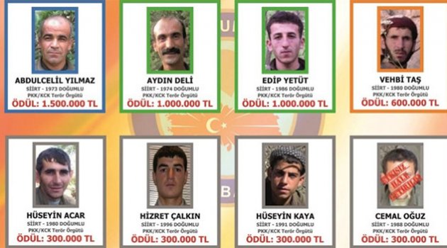 4 milyon lira ödüllü ’terörist listesi’