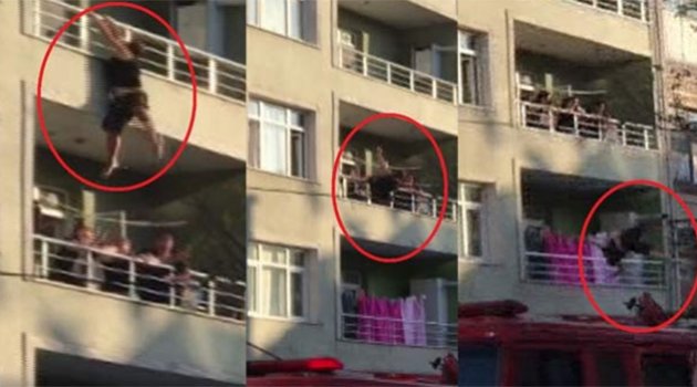Alkollü kadın balkondan atladı