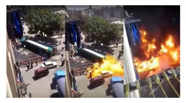 Devrilen tanker bir anda alev aldı!