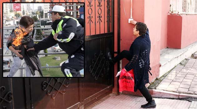 Kendini yakan kadın, bu kez kızını görebilmek için yurt bastı