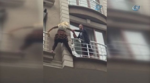 Kocasından kaçtı balkondan balkona atladı