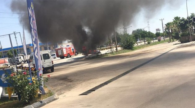 LPG’li otomobil akaryakıt istasyonu önünde alev topuna döndü