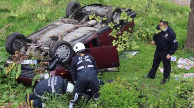 Otomobil dere yatağına uçtu: 1 yaralı